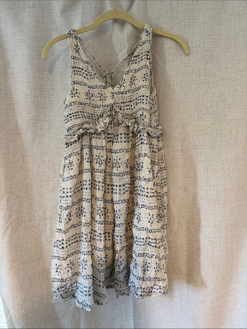 Girls Cream and Navy Patterned Sundress